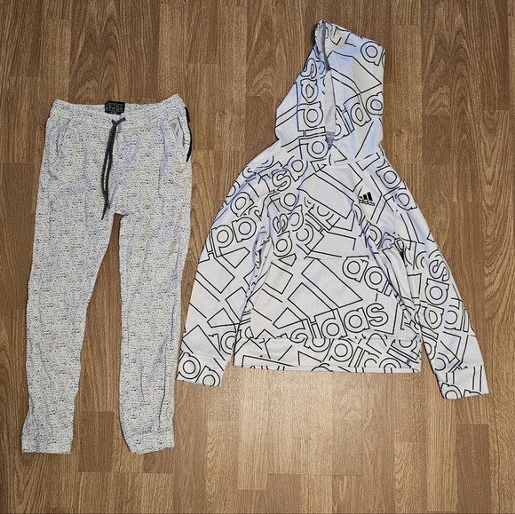 adidas Other - Adidas White and Black Hoodie with Retro Stitch Gray Joggers
